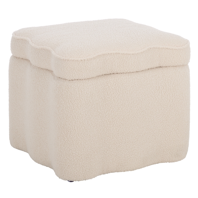 Safavieh Emmie Square Wood and Fabric Storage Ottoman  in Cream