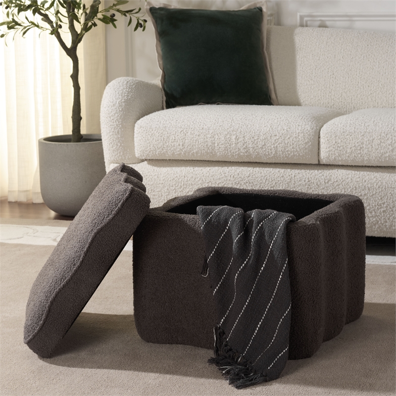 Safavieh Emmie Square Wood and Fabric Storage Ottoman in Brown