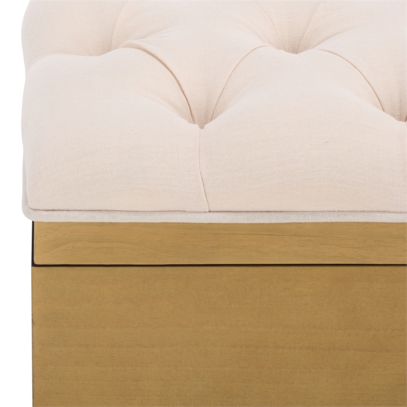 Safavieh Liam Tufted Fabric and Wood Cocktail Ottoman in Beige / Natural