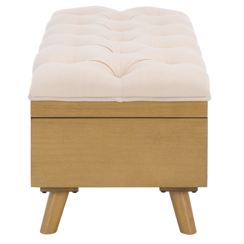 Safavieh Liam Tufted Fabric and Wood Cocktail Ottoman in Beige / Natural