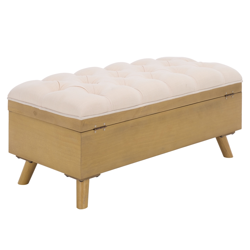 Safavieh Liam Tufted Fabric and Wood Cocktail Ottoman in Beige / Natural