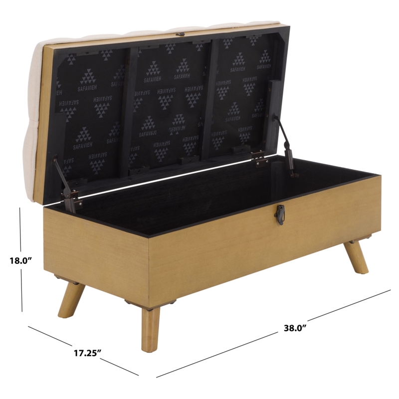 Safavieh Liam Tufted Fabric and Wood Cocktail Ottoman in Beige / Natural