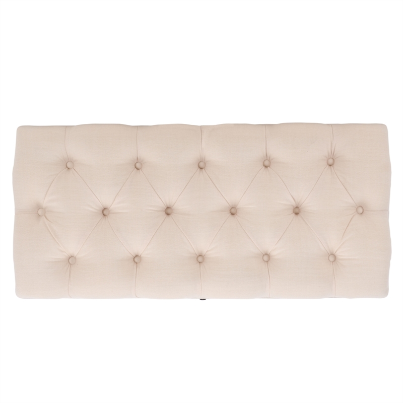 Safavieh Liam Tufted Fabric and Wood Cocktail Ottoman in Beige / Natural