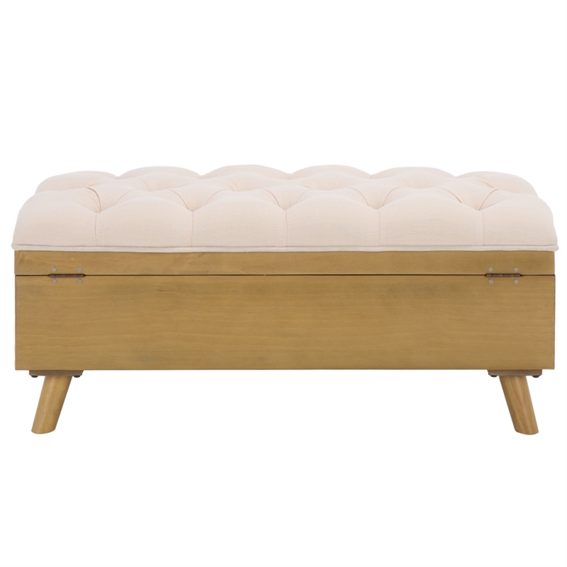 Safavieh Liam Tufted Fabric and Wood Cocktail Ottoman in Beige / Natural