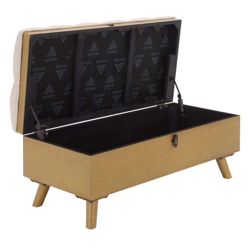 Safavieh Liam Tufted Fabric and Wood Cocktail Ottoman in Beige / Natural