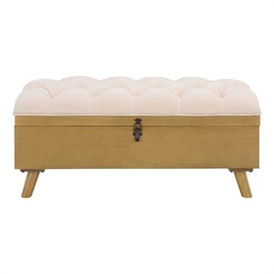 Safavieh Liam Tufted Fabric and Wood Cocktail Ottoman in Beige / Natural