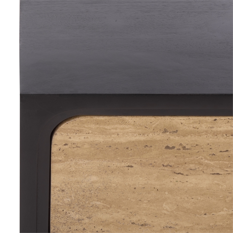 Safavieh Halcyon Travertine and Wood  Nightstand  in Black