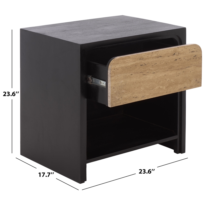 Safavieh Halcyon Travertine and Wood  Nightstand  in Black
