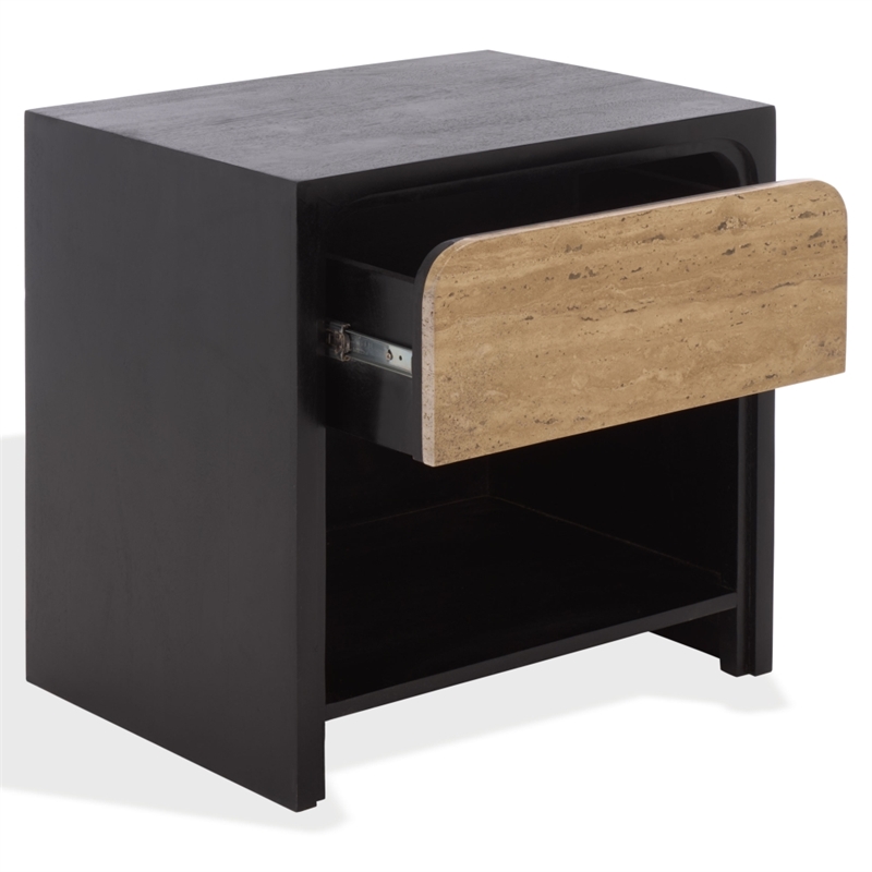 Safavieh Halcyon Travertine and Wood  Nightstand  in Black