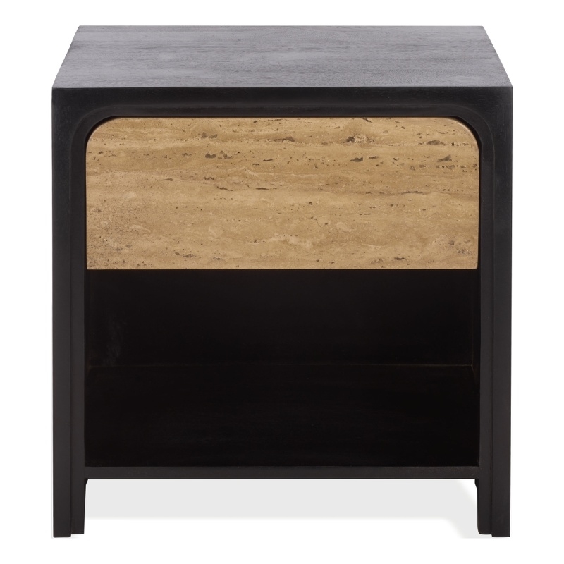 Safavieh Halcyon Travertine and Wood  Nightstand  in Black