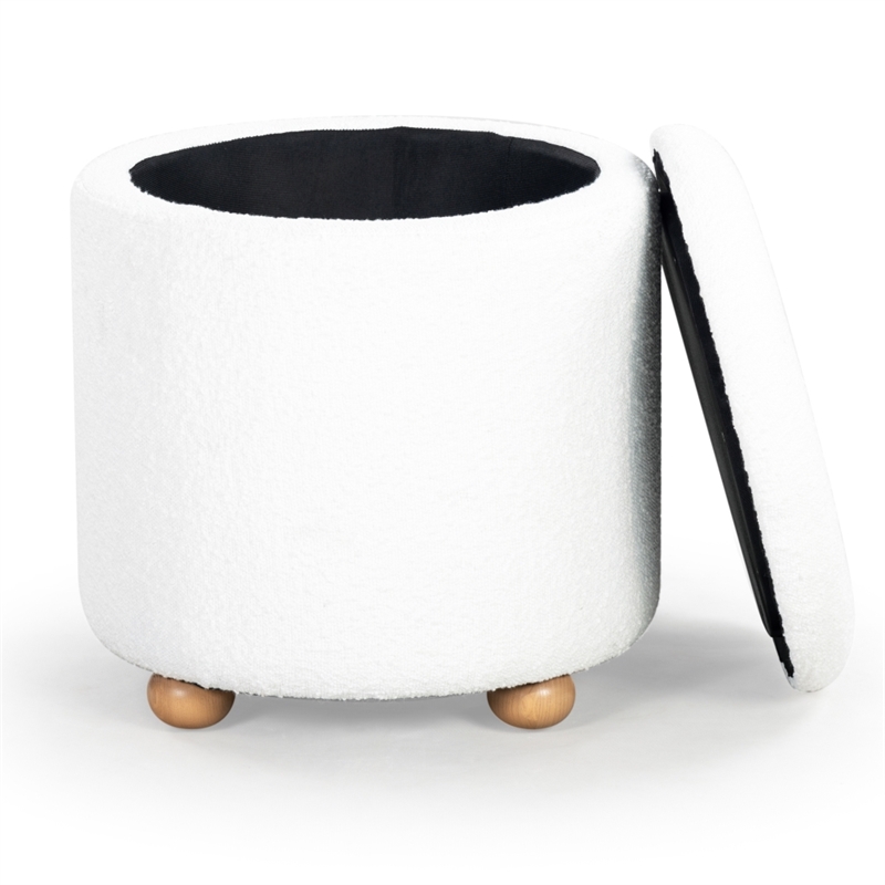 Safavieh Becka Round Fabric Storage Ottoman  in Ivory / Natural