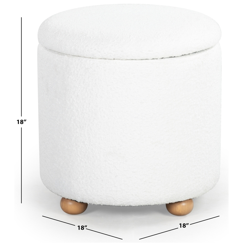 Safavieh Becka Round Fabric Storage Ottoman  in Ivory / Natural