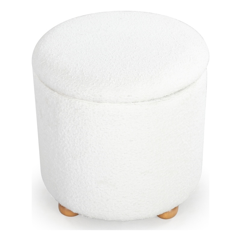 Safavieh Becka Round Fabric Storage Ottoman  in Ivory / Natural