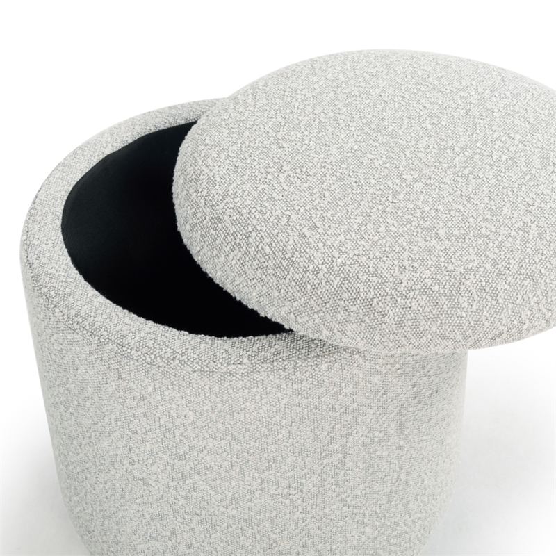Safavieh Becka Round Boucle Wood and Fabric Storage Ottoman  in Gray / Natural