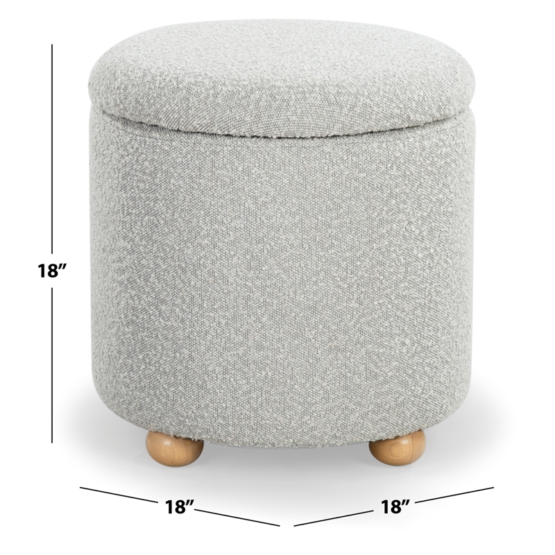 Safavieh Becka Round Boucle Wood and Fabric Storage Ottoman  in Gray / Natural