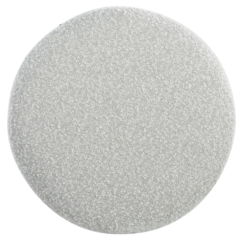 Safavieh Becka Round Boucle Wood and Fabric Storage Ottoman  in Gray / Natural