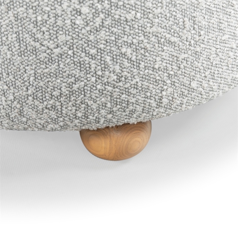 Safavieh Becka Round Boucle Wood and Fabric Storage Ottoman  in Gray / Natural