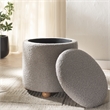 Safavieh Becka Round Boucle Wood and Fabric Storage Ottoman  in Gray / Natural