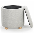 Safavieh Becka Round Boucle Wood and Fabric Storage Ottoman  in Gray / Natural