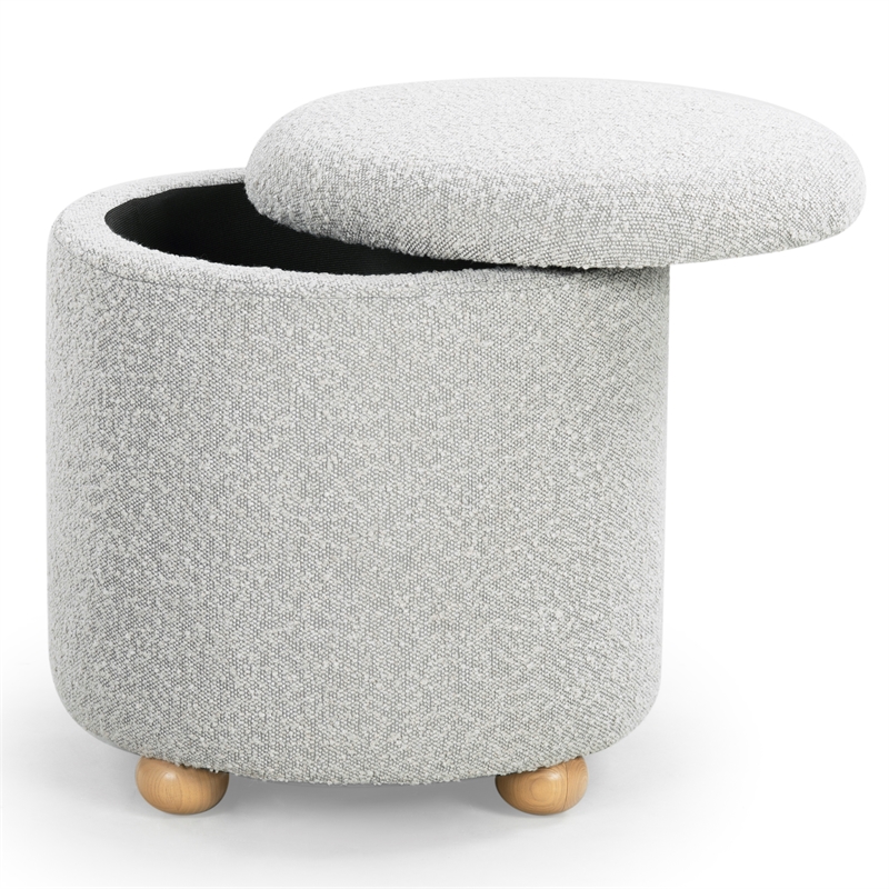 Safavieh Becka Round Boucle Wood and Fabric Storage Ottoman  in Gray / Natural