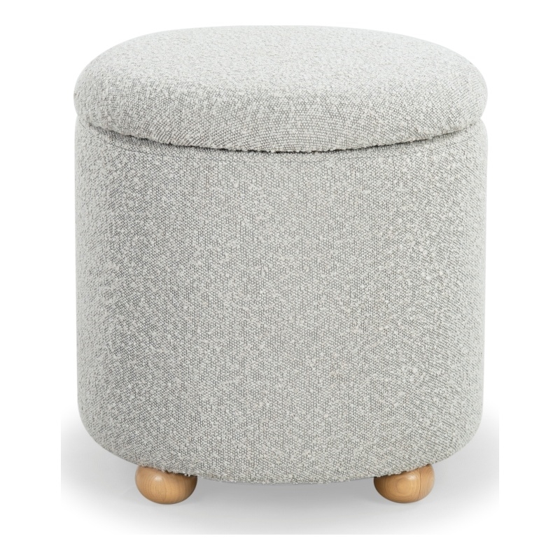 Safavieh Becka Round Boucle Wood and Fabric Storage Ottoman  in Gray / Natural
