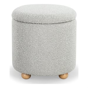 Safavieh Becka Round Boucle Wood and Fabric Storage Ottoman  in Gray / Natural