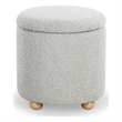 Safavieh Becka Round Boucle Wood and Fabric Storage Ottoman  in Gray / Natural