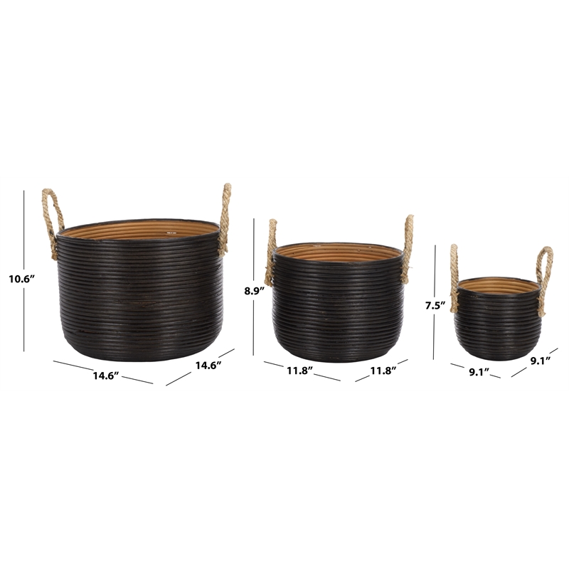 Safavieh Renley Set Of 3 Rattan Baskets in Black / Natural