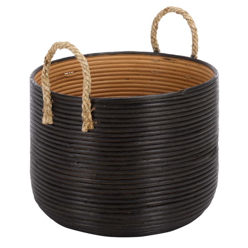 Safavieh Renley Set Of 3 Rattan Baskets in Black / Natural