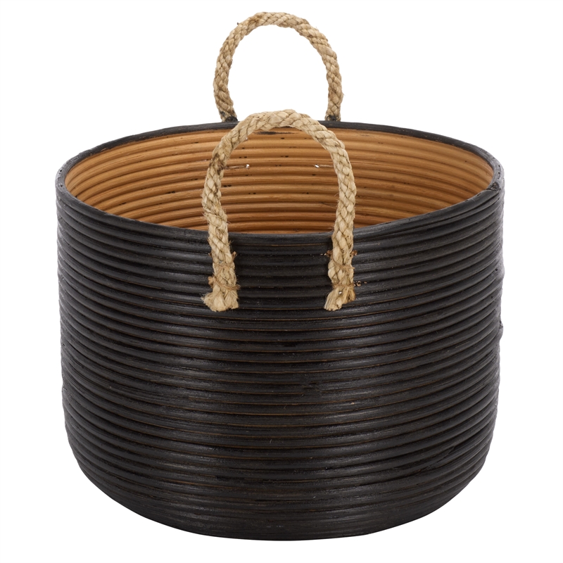 Safavieh Renley Set Of 3 Rattan Baskets in Black / Natural