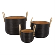 Safavieh Renley Set Of 3 Rattan Baskets in Black / Natural
