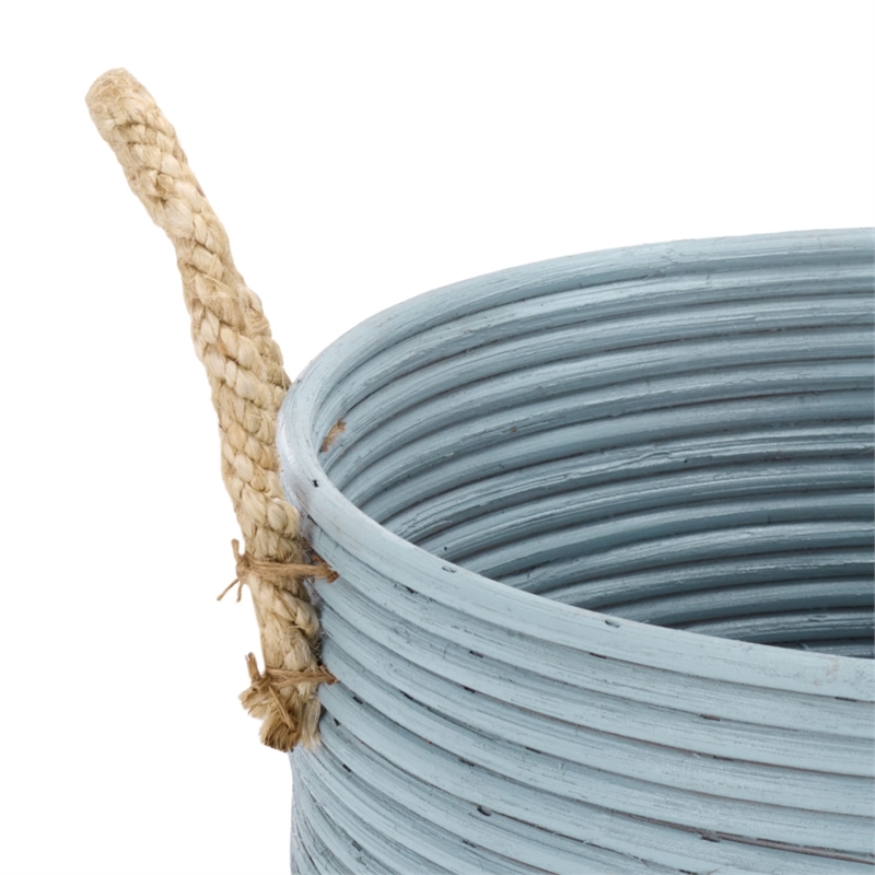 Safavieh Grenley Set Of 3 Rattan Baskets in Light Blue / Natural