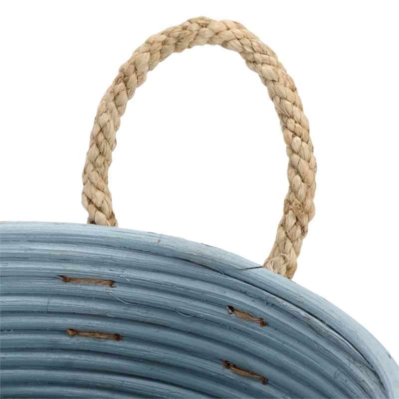 Safavieh Grenley Set Of 3 Rattan Baskets in Light Blue / Natural