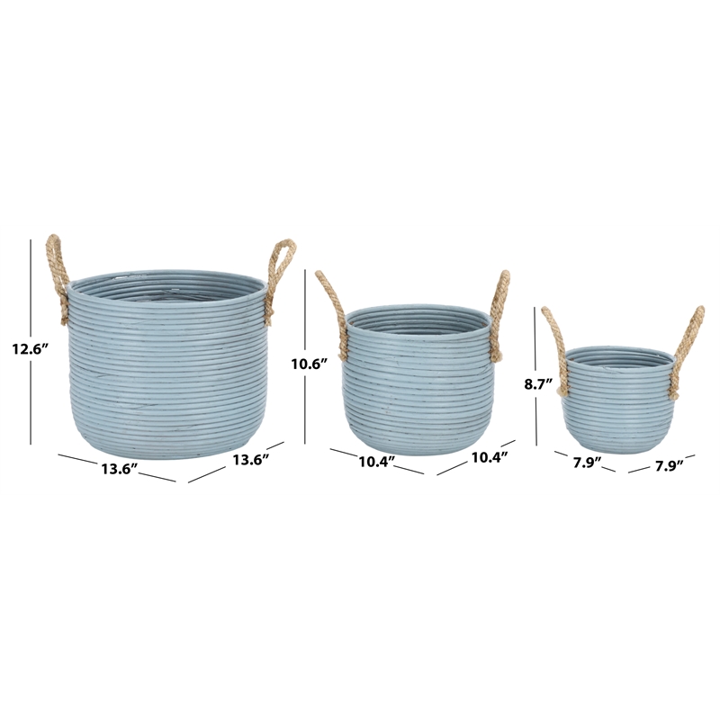 Safavieh Grenley Set Of 3 Rattan Baskets in Light Blue / Natural