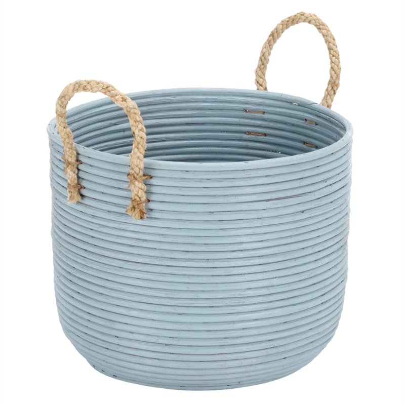 Safavieh Grenley Set Of 3 Rattan Baskets in Light Blue / Natural