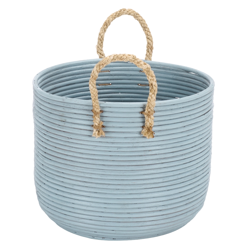 Safavieh Grenley Set Of 3 Rattan Baskets in Light Blue / Natural