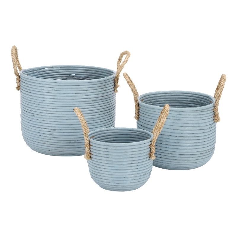 Safavieh Grenley Set Of 3 Rattan Baskets in Light Blue / Natural