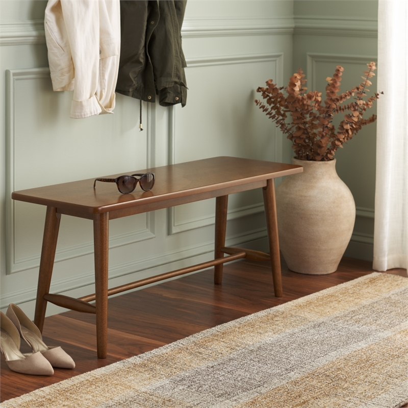 Safavieh Florent Wood and Metal Bench in Walnut