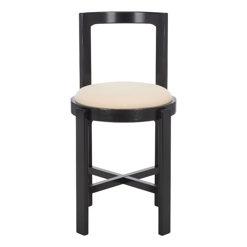 Safavieh Estes Round Wood and Fabric Counter Stool  in White / Black