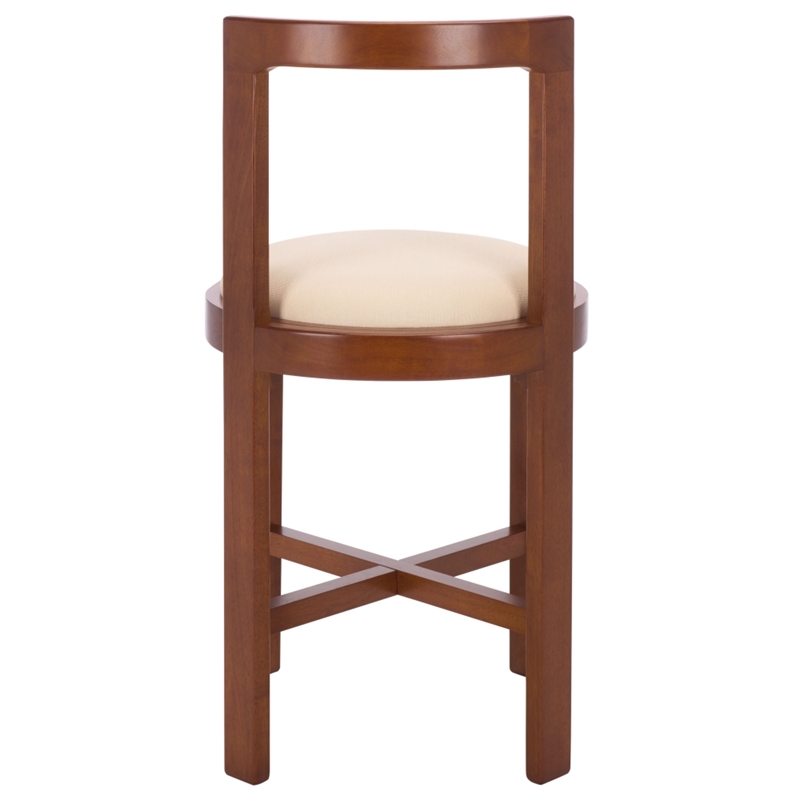 Safavieh Estes Round Wood and Fabric Counter Stool  in White / Walnut