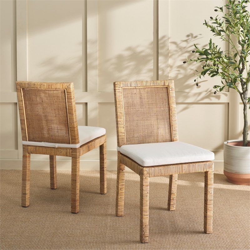 Safavieh Tojo Cane Rattan and Wood Dining Chair w/ Cushion in Brown