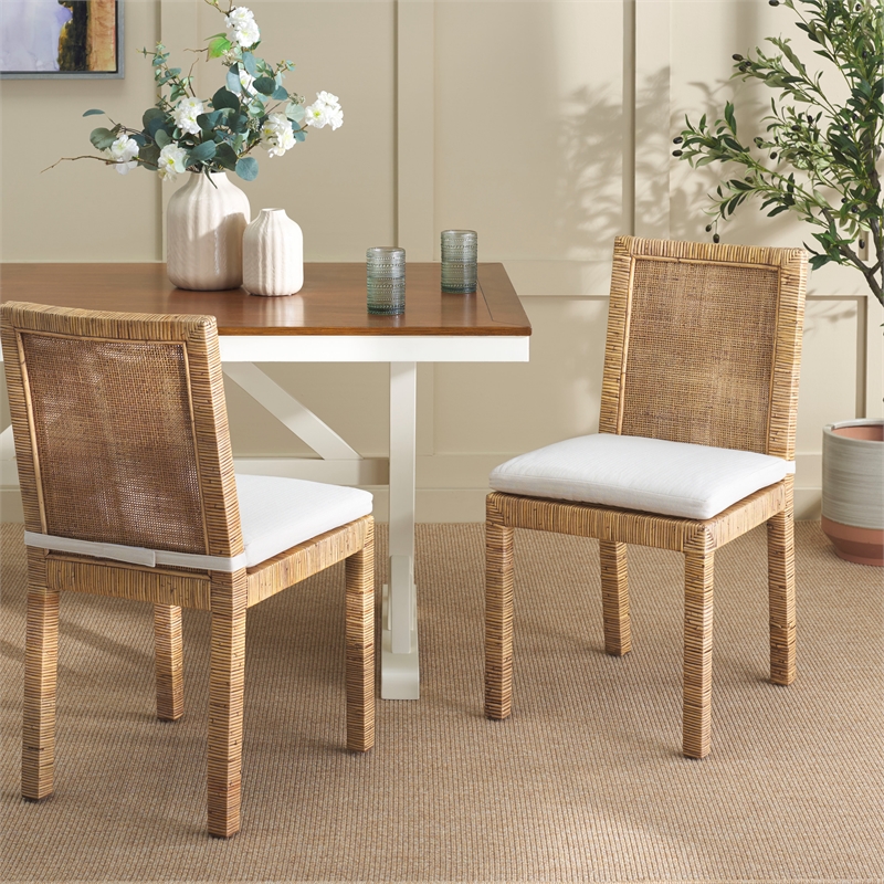 Safavieh Tojo Cane Rattan and Wood Dining Chair w/ Cushion in Brown