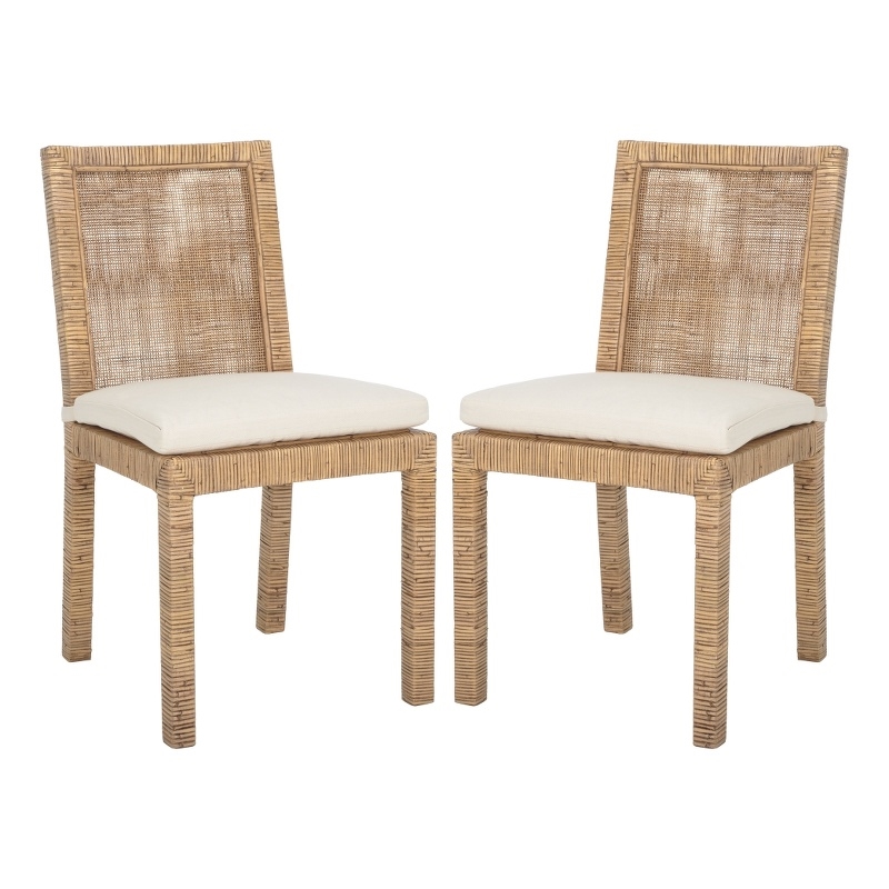 Safavieh Tojo Cane Rattan and Wood Dining Chair w/ Cushion in Brown