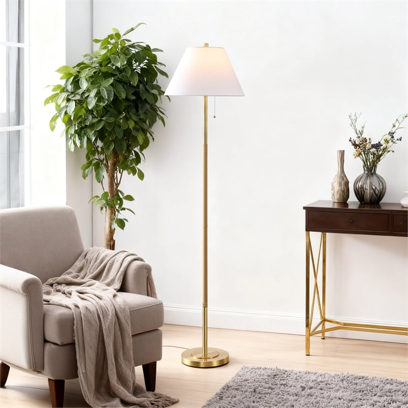 Safavieh Christin Iron and Fabric Floor Lamp in Brass / Natural