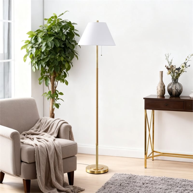 Safavieh Christin Iron and Fabric Floor Lamp in Brass / Natural