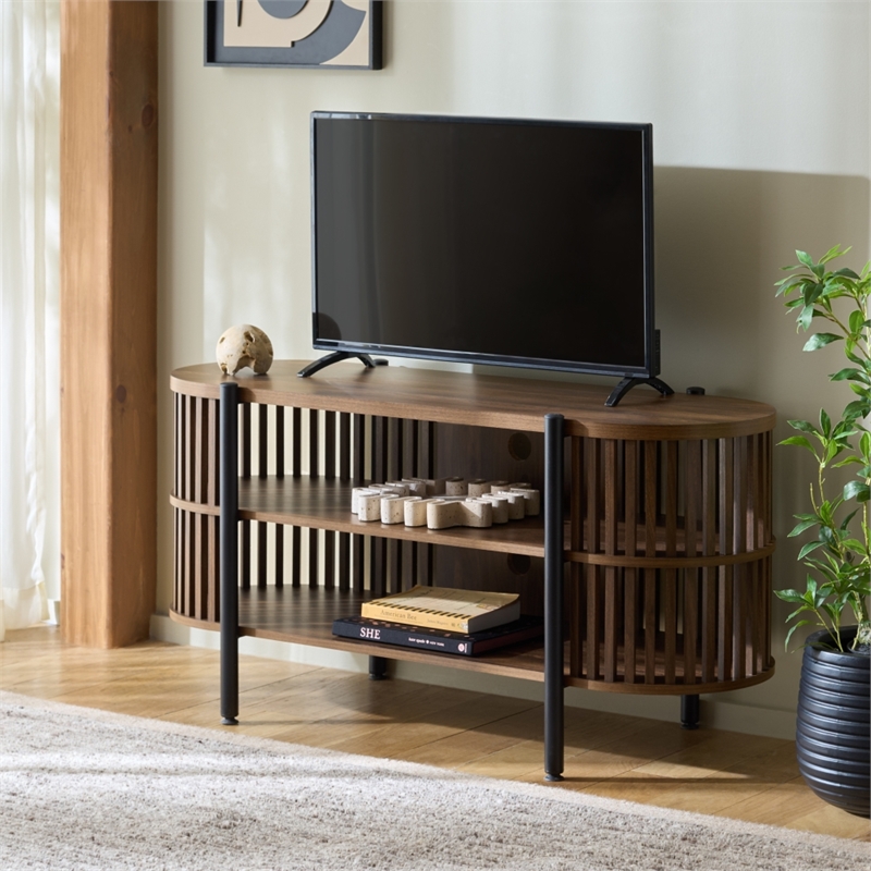 Safavieh Marami 1 Shelf Wood and Metal Tv Stand in Walnut / Black