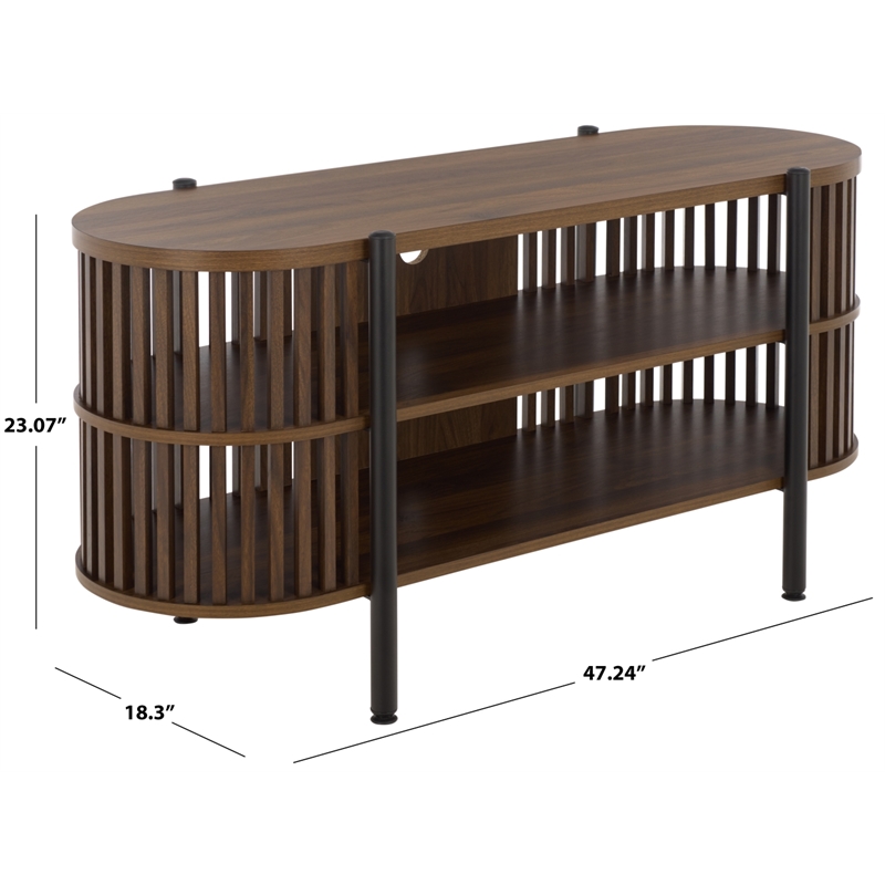 Safavieh Marami 1 Shelf Wood and Metal Tv Stand in Walnut / Black