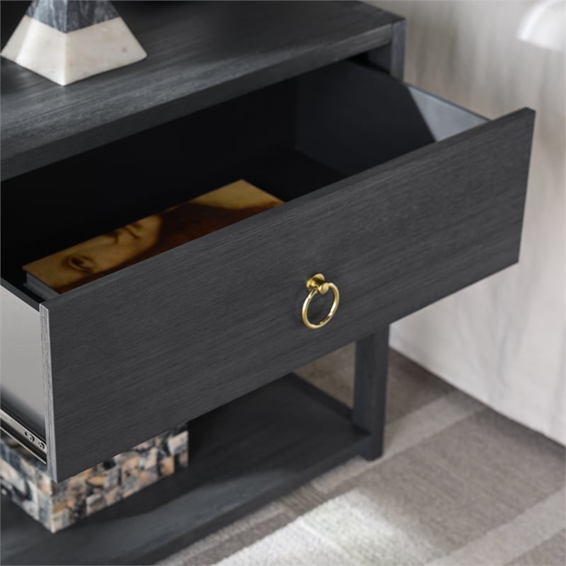 Safavieh Large Sadie 1 Drawer 1 Shelf Metal and Wood Nightstand in Navy