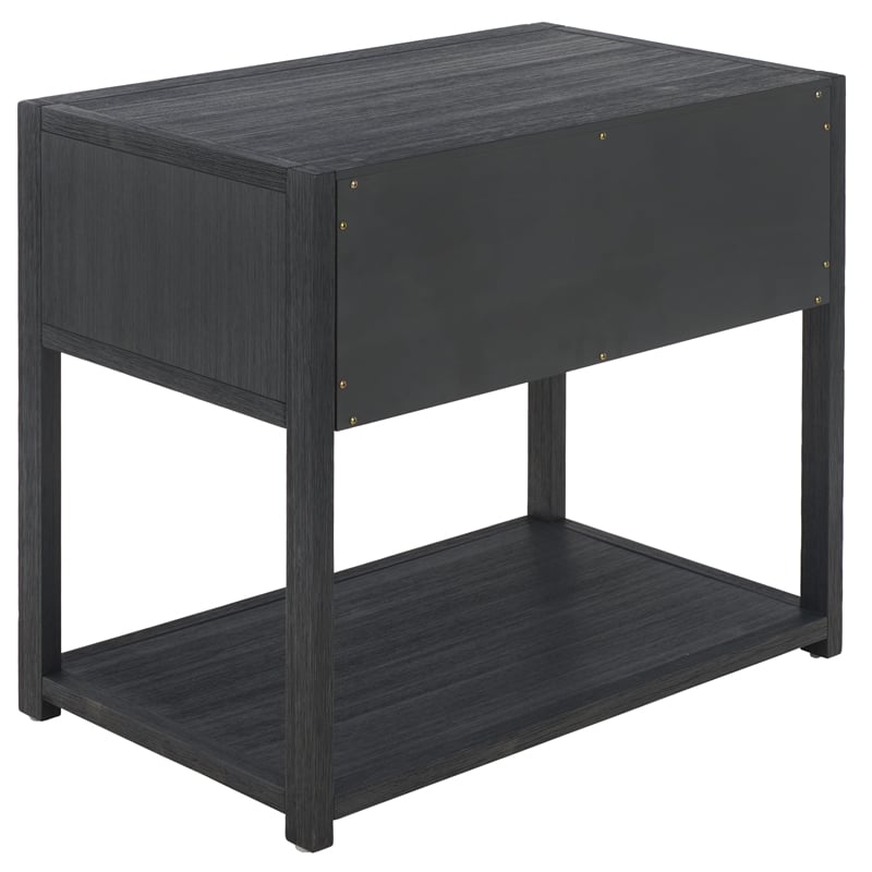Safavieh Large Sadie 1 Drawer 1 Shelf Metal and Wood Nightstand in Navy
