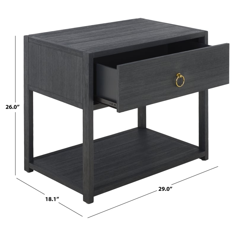 Safavieh Large Sadie 1 Drawer 1 Shelf Metal and Wood Nightstand in Navy